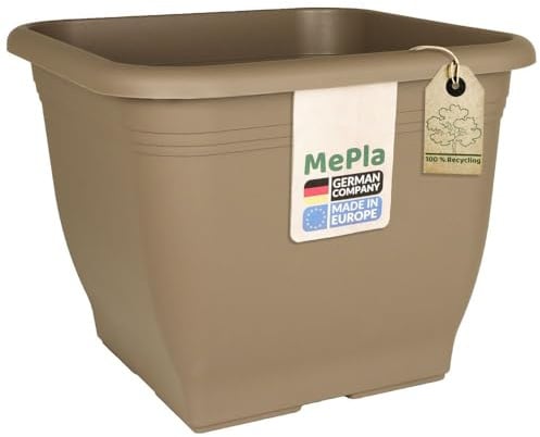 MePla Maceta cuadrada de 40 x 40 cm, color topo, resistente a la intemperie, en plástico resistente a los rayos UV