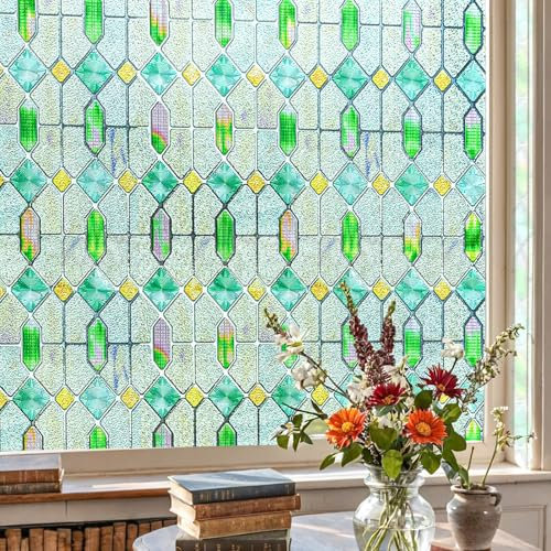 Stained Glass Window Film Privacy for Glass Windows, Window Privacy Film UV Blocking Static Cling for Home Kitchen Office Bathroom Door, Glazed Room 60X90CM