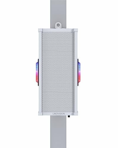 LINOVISION Outdoor Loud Speaker with Built-in Amplifier, Microphone, Red&Blue LED Lights, Enabling Two-Way for Solar CCTV Trailers and IP Cameras