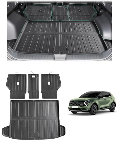 [4 pzs] GAFAT Compatible con Kia Sportage NQ5 V 2022-2025 2026 Alfombrilla de Maletero + Asientos Traseros, Sportage 2025 TPE Todo Tipo de Clima, Original 3D Scan, Borde Alto, con Subwoofer