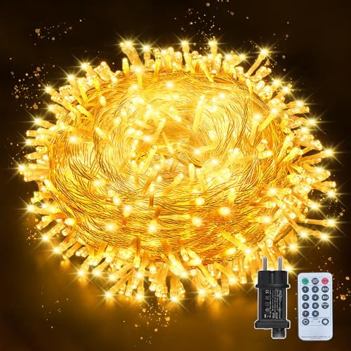 Led Lichterkette Warmweiß 12M 100 Leds Mit Stecker Timmer 8 Blinkmodi Fernbedienung Wasserdicht Für Weihnachtsdeko Hochzeit Party Schlafzimmer Terrasse Klassenzimmer