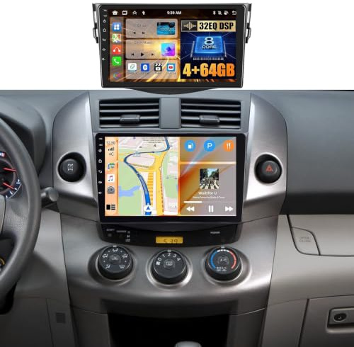 Hikity [8 core 4+64G] for Toyota RAV4 2006 2007 2008 2009 2010 2011 2012 Android Car Stereo, 9 Inch Touchscreen Car Radio Wireless Carplay Android Auto GPS Navi WiFi Bluetooth DSP 59UI Backup Camera