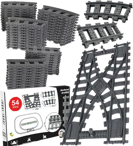 Schienen-Set City Eisenbahn Erweiterungsset (54 PCS) - 32 Kurvenschienen, 20 Geradschienen, 2 Weichenschienen, kompatibel mit Marktführer