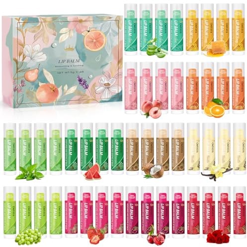 Set de 48 bálsamos labiales con 12 aromas para labios secos y agrietados, bálsamo labial hidratante, cuidado de labios, regalos para mujeres, hombres, cumpleaños, día de San Valentín, día de la madre