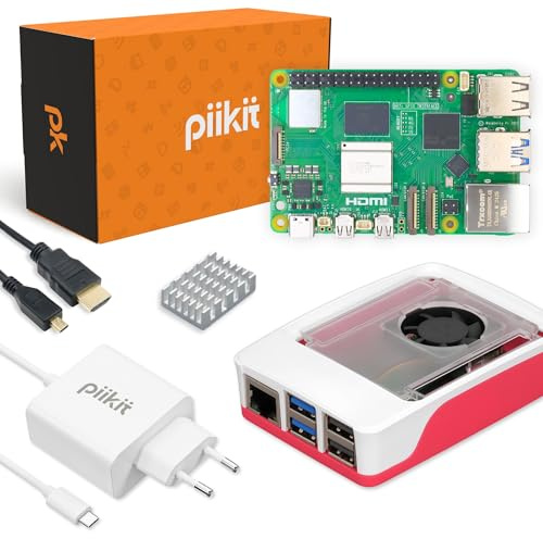 PiiKit Starter Kit para Raspberry Pi 5 2 GB - Edición Esencial | Fuente de Alimentación 27 W | Caja con Ventilador Integrado y Disipador de Calor | Cable Micro-HDMI 4K 60 Hz