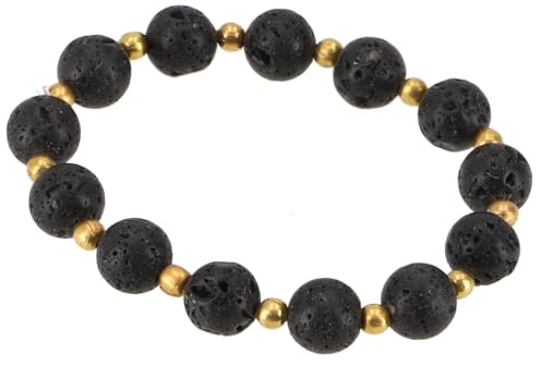 GURU SHOP Mala Armband, Handmala, buddhistischer Schmuck, Perlenarmband | Elegantes Armband aus Achat mit goldfarbenen Perlen, 10 mm Durchmesser, elastisch, einzigartig, spiritueller Schmuck.