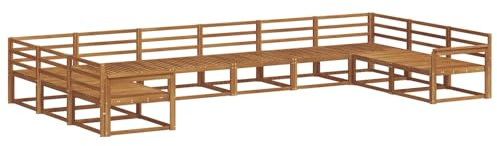 vidaXL Outdoor-Sofagarnitur 10 pcs Natur Massivholz Akazie, Modernes Garten-Lounge-Set, langlebiges Outdoor-Sofa, Elegantes Eckmöbel, Terrassensitzgelegenheiten zum Entspannen, Poolseitensitzkomfort