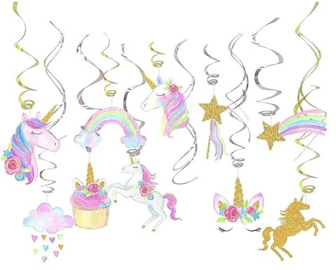 Ovanda Einhorn Geburtstagsdeko, 10 Stück Einhorn Hängende Wirbel Deko | Einhorns Spiralen für Geburtstag Party Dekoration,Unicorns Girlande,Unicorn Themen Party Deko,Unicorn Partys Luftschlangen