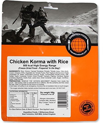 EXPEDITION FOODS Chicken Korma with Rice (High Energy Serving / 800kcal) | Freeze-Dried Camping & Hiking Food