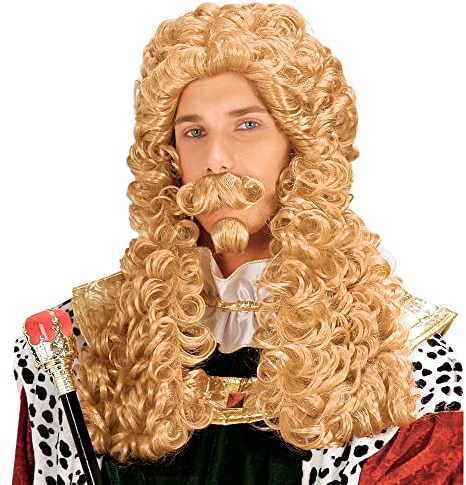 W WIDMANN MILANO Party Fashion - Perücke König Le Roi, Schnurrbart, Spitzbart, Kunsthaar, Langhaarperücke, lockige Haare