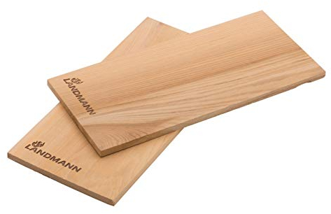 LANDMANN Räucherplanken Selection Zeder -2er-Set | Besteht aus Zedernholz | Für ein mildes rauchiges Aroma im Grillgut | Perfekt geeignet für Fleisch und Fisch | Mehrmals verwendbar [30x14 cm]