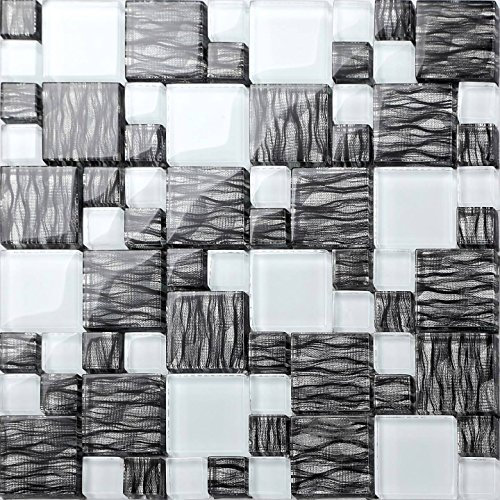 Graphite Effect and Superwhite Combination Glass Mosaic Tile Sheets Bathroom (MT0077) (1 Sheet)