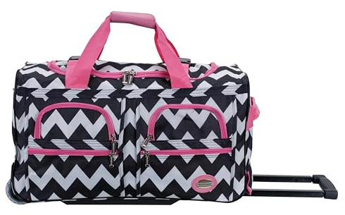 Rockland 22 Polyester Rolling Duffel Bag, Pink Chevron