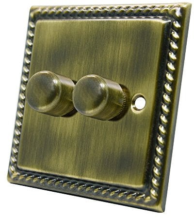Georgian Antique Brass 2 Gang Dimmer 400W - 10 Amp Double 2-Gang 2 Way 400W Light Dimmer Switch