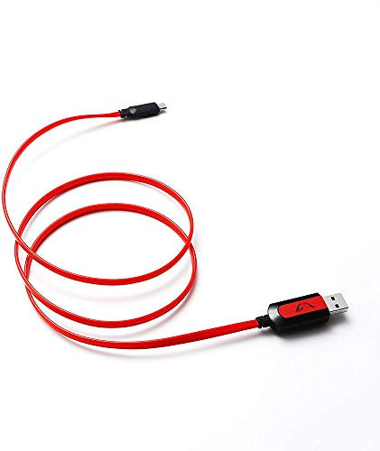 Gamium Câble Micro USB LED Plat 1M - Connecteur Ultra Résistant Gaming - Charge Rapide - Recharge Manette et Portable - Lumineux - Rouge