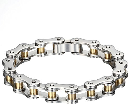 OIDEA Herren Armband, 10mm Edelstahl Glieder Link Handgelenk poliert Kettenarmband Punk Rock Biker Armreif für Männer, silber gold