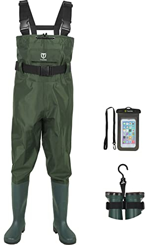 Tidewe Bootfoot Chest Wader, 2-ply nylon/PVC impermeabile pesca e caccia Trampolieri per uomini e donne (verde e marrone), Lyndee, M13
