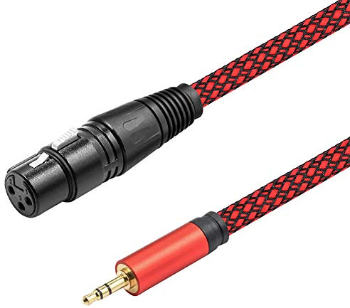 LoongGate 3.5mm (1/8 Inch) TRS Stereo Male to XLR Female Braided Nylon Microphone Cable for Smartphone, Computer, Video Camera (10 feet, Red)