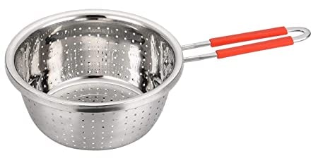 Passoire perforée en acier inoxydable avec manche long rouge pour passoire à pâtes de cuisine Passoire à nouilles Passoire à légumes 7,9 pouces