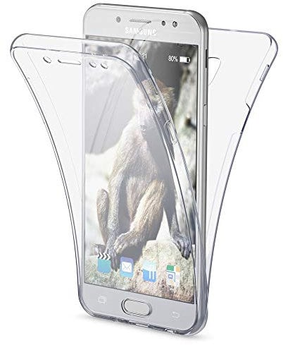 NALIA 360 Grad Hülle kompatibel mit Samsung Galaxy J7 2017, Full Cover vorne hinten Rundum Doppel-Schutz Handyhülle Dünn Ganzkörper Case Silikon Durchsichtig Displayschutz Rückseite - Transparent