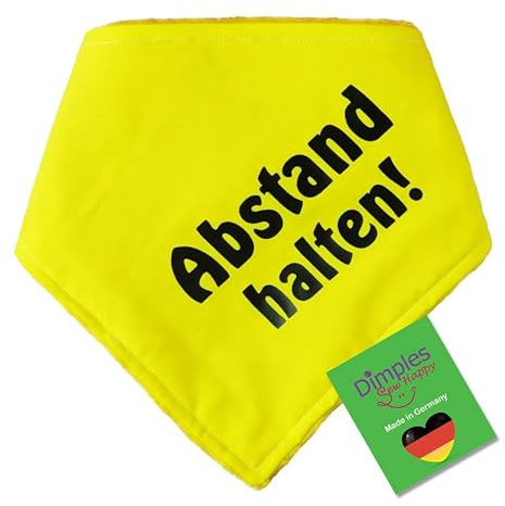 Dimples Hundehalstuch Gelb - Abstand Halten - Bitte Hund Nicht anfassen - Warn Halstuch, Bandana, Dreieckstuch für Hunde, die nervös, ängstlich, läufig, bissig oder in Ausbildung sind, Geschenk 30cm