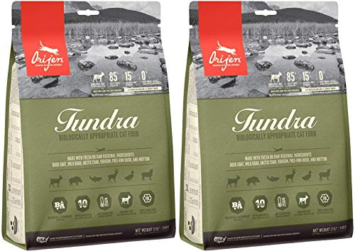 Orijen Tundra | Pack Double | 2 x 340 g | Nourriture sèche complète pour Chats | avec Canard cru, Poisson et gibier | Fabriqué au Canada | avec Un enrobage lyophilisé.