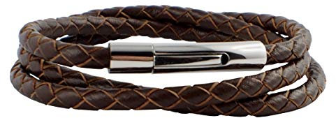 König Design Lederkette Lederband Leder-Armband 5 mm Herren Halskette Braun 80 cm lang mit Hebeldruck-Verschluss Silber geflochten