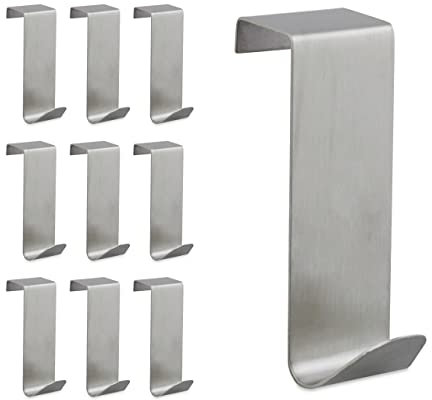 Relaxdays Türhaken, 10er Set, zum Einhängen, Kleiderhaken für Tür & Schrank, Haken für 2 cm Türfalz, Edelstahl, Silber, 10 Stück