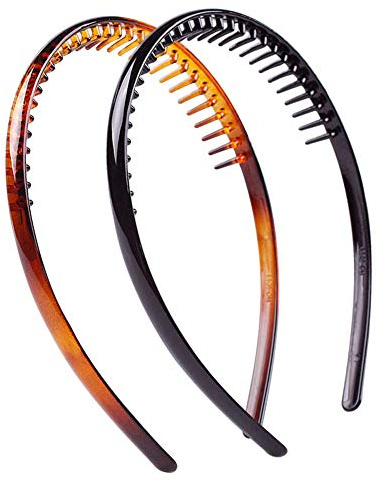 Lot de 2 bandeaux en plastique rigide pour femme et fille Noir et marron de haute qualité (style A #)