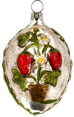 Marolin Glasornament Ei mit Blumentopf und Erdbeeren, patiniert