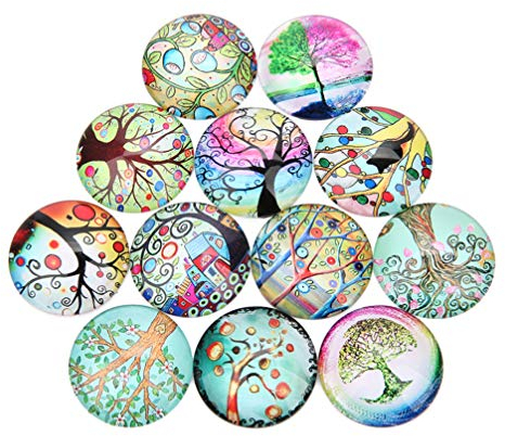 Artibetter Glas Cabochon Glasmosaik Runde Lebensbaum Muster Kristall Glas Halbrund Kuppel Flatback Aufkleber für DIY Basteln Anhänger Schmuck Herstellung 12MM 20 Stück