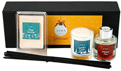 AIMA Reed Diffuser And Christmas Candle Gift Set With Long Lasting Fragrance Natural Ingredients Includes Scented Candle, Diffuser, Wax Melts