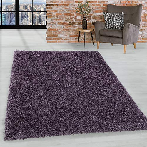 HomebyHome Shaggy Hochflor Teppich, 140x200 cm, Violett, weich, flauschig, modern, einfarbig, Vielseitig einsetzbar im Wohnbereich, für Wohnzimmer Schlafzimmer Flur