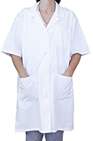 BSPOT Bata Médico Manga Corta Blanco Bata de Laboratorio Enfermera Sanitaria de Trabajo para Médicos Mujer (M)