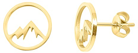 Nuoli® Berg Ohrringe Gold (Durchmesser: 10mm) Ohrstecker für Frauen & Mädchen, Ohrringe Berge aus Edelstahl