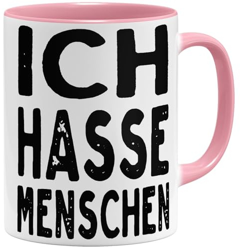 OM3® Ich hasse Menschen Kaffee-Tasse mit Spruch II - Statement Spruchtasse - Keramik Becher - 11oz 325ml - Beidseitig Bedruckt - Rosa