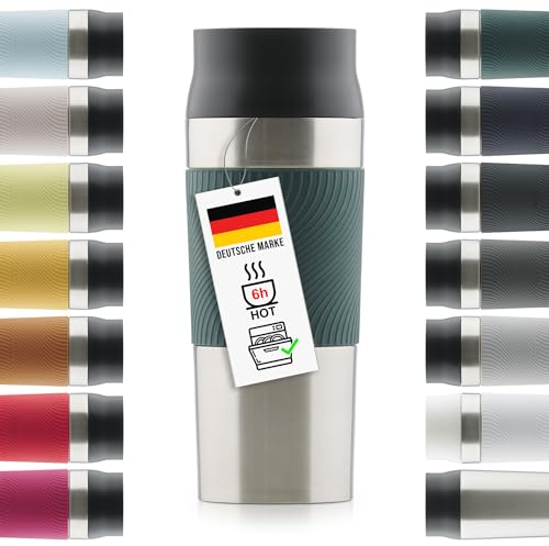 Blumtal Thermobecher 500 ml - Kaffeebecher to go aus Edelstahl - auslaufsicherer Isolierbecher kalt/heiß - Mug mit 360° Trinköffnung - Thermosbecher + Quick-Press-Verschluss - Coffee Mug - Dunkelgrün