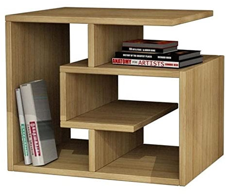 BAKAJI Libreria Bassa Scaffale 4 Ripiani in Legno MDF Tavolino Caffè Laterale Divano Design Moderno Arredamento per Soggiorno Salotto Casa o Ufficio Dimensione 45 x 40 x 54 cm (Beige)