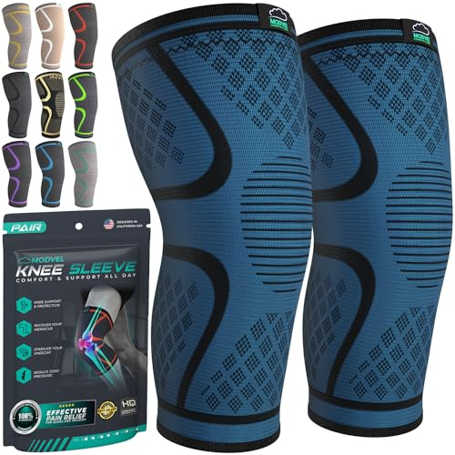MODVEL Kniebandage Set für Damen und Herren – Stabiler Halt beim Sport, Training, Fitness, Wandern, Alltag – Bequeme, Hautfreundliche, Atmungsaktive Bandage aus Weichem Nylon-Latex-Gewebe