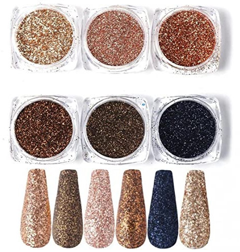 Casiler 6pcs Roségold Nagel Glitter Holographische Dip Pulver Set Nagelkunst Polierpigmente Spiegel Nagellack Staub