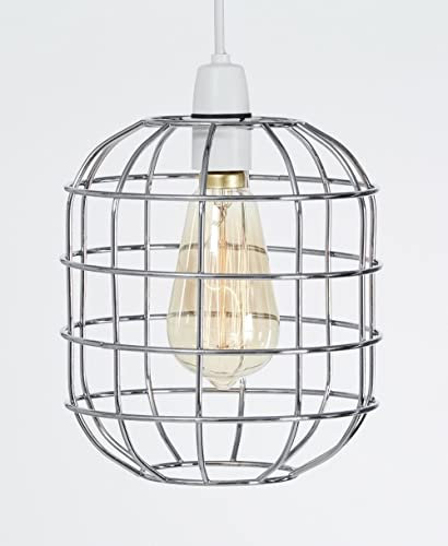 Retro Design Metal Wire Basket Cage Lamp Shade - Ceiling Pendant Light - Industrial Vintage Style - Easy Fit Chrome Finish