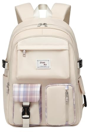 FANDARE Beiläufig Rucksack Schulrucksack Schulranzen Daypacks mit 15.6 Zoll Laptopfach Schultaschen Mädchen Junge Schultaschen für Universität Reisen Freizeit Arbeit Wasserdichtes Polyester Weiß