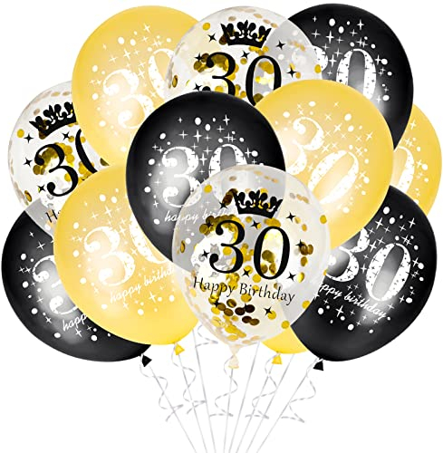 GoldRock 30. Geburtstag Deko Set Gold - 15 Stück Luftballons, Happy Birthday Ballon für Mann Frau - Party Dekoration Zubehör 30 Jahre