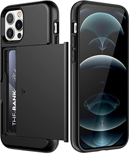 JETech Wallet Case for iPhone 12 Pro Max 6.7-Inch with Card Holder, Dual Layer Shockproof Protective Phone Cover, Sliding Hidden Slot (Black)