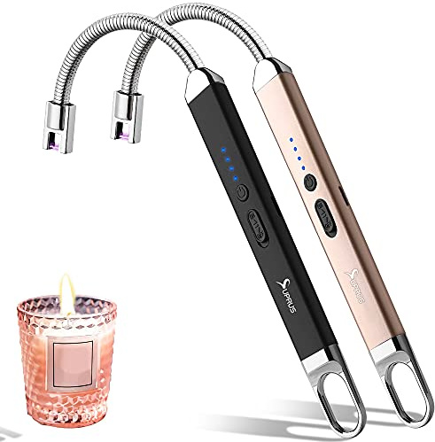 SUPRUS Encendedor recargable USB, encendedor de arco eléctrico, encendedor de velas para acampar y cocinar (Negro & Oro, 2)
