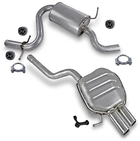 BESTPRICE Auspuff Schalldämpfer Set 1x Mittelschalldämpfer, 1x Endschalldämpfer, mit Montagematerial Kompatibel mit SKODA OCTAVIA 2 (1Z3) (1Z5), VW GOLF 5 Variant (1K5), JETTA III (1K2)