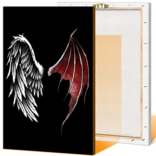 JIUJIUJIU Kreatives Poster Wandbild Kunstwerk Engel und Teufel Flügel Leinwand Drucke Bild Wandkunst Malerei für Haus Wohnzimmer Dekoration 9b995,42 * 60cm, gerahmt