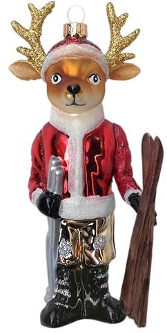 Hirsch REH Rentier Ski Weihnachtsbaumkugel Glas Christbaumschmuck Weihnacht