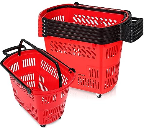 FAHKNS Red Shopping Carts with Wheels, 6PCS 35L Portable Shopping Baskets