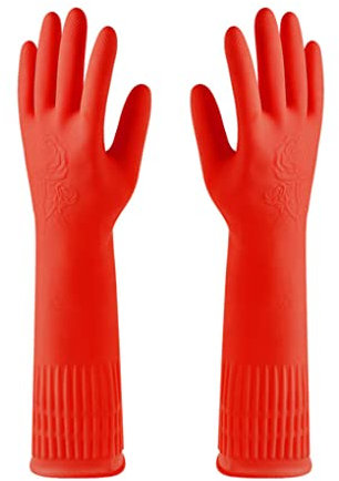 Allayu 2X guantes de goma utensilio de cocina herramienta de jardinería mano de obra de larga duración sin fugas gran sellado manopla multiusos para lavar platos, Rojo, S
